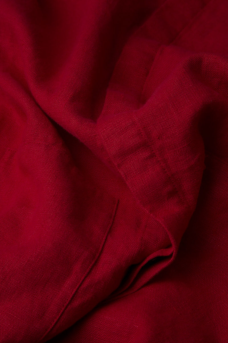 Wide Loose Deep Red Linen Shirt