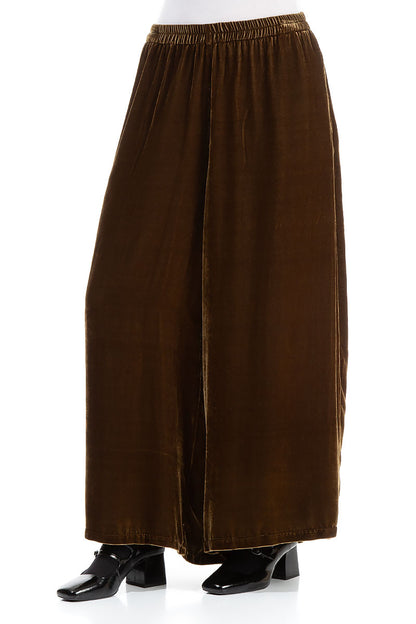 Wide Loose Golden Sage Silk Velvet Trousers