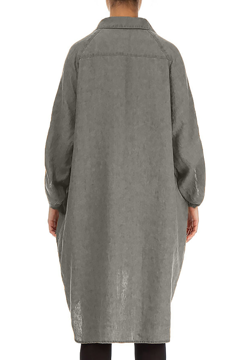 Wide Loose Grey Linen Shirt 2