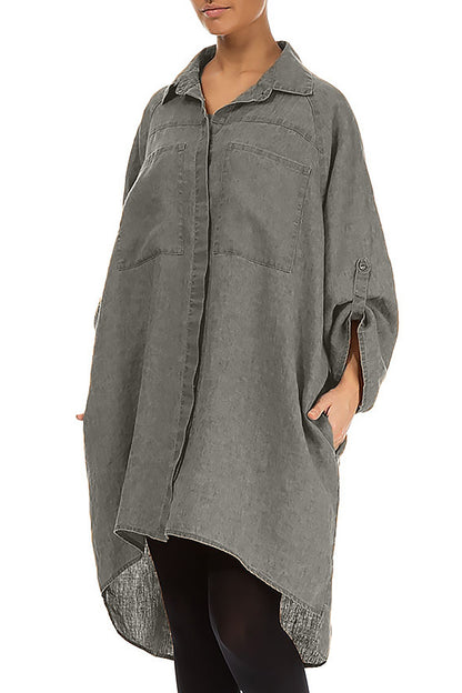 Wide Loose Grey Linen Shirt 3