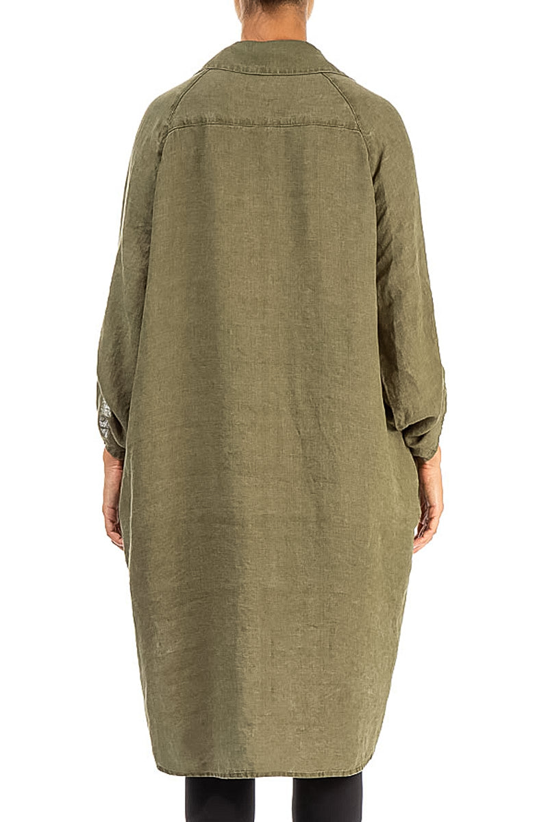 Wide Loose Khaki Linen Shirt 2