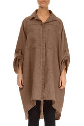 Wide Loose Mocha Linen Shirt 1