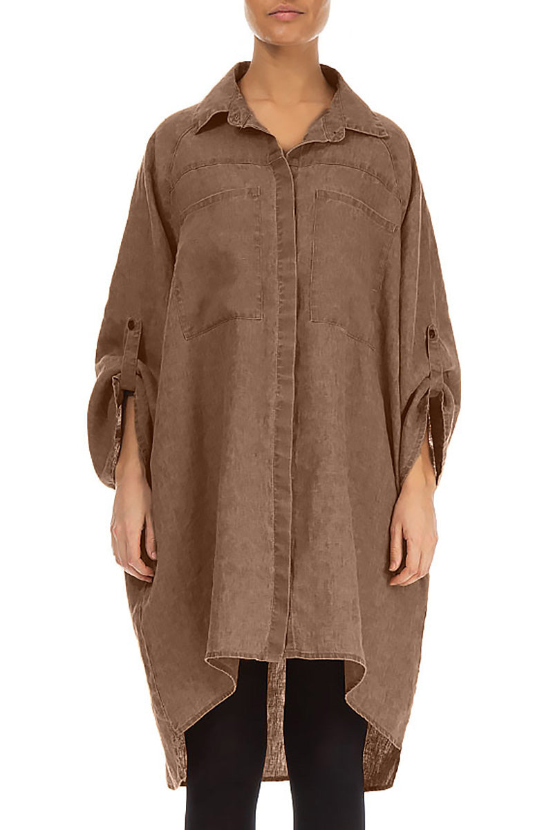 Wide Loose Mocha Linen Shirt 1