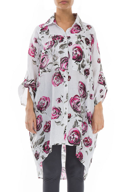Wide Loose Pink Rose Linen Shirt 1