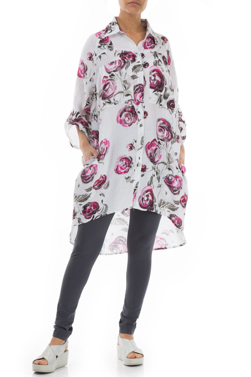 Wide Loose Pink Rose Linen Shirt 5