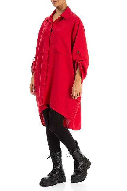 Wide Loose Red Linen Shirt