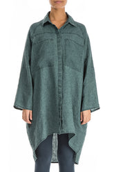 Wide Loose Teal Linen Shirt 1