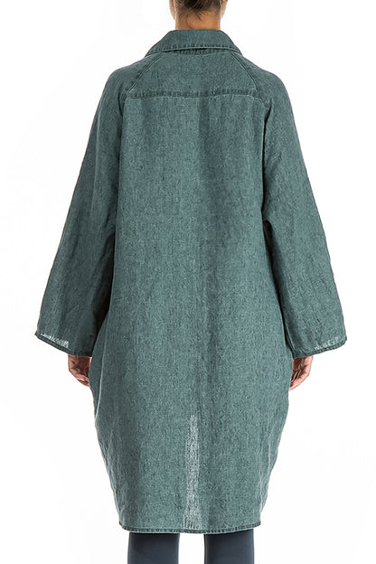 Wide Loose Teal Linen Shirt 2