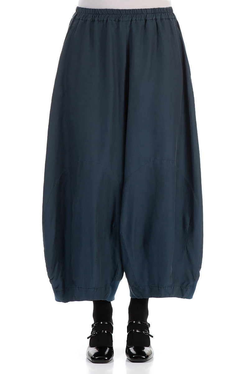 Wide Midnight Blue Silk Cotton Trousers