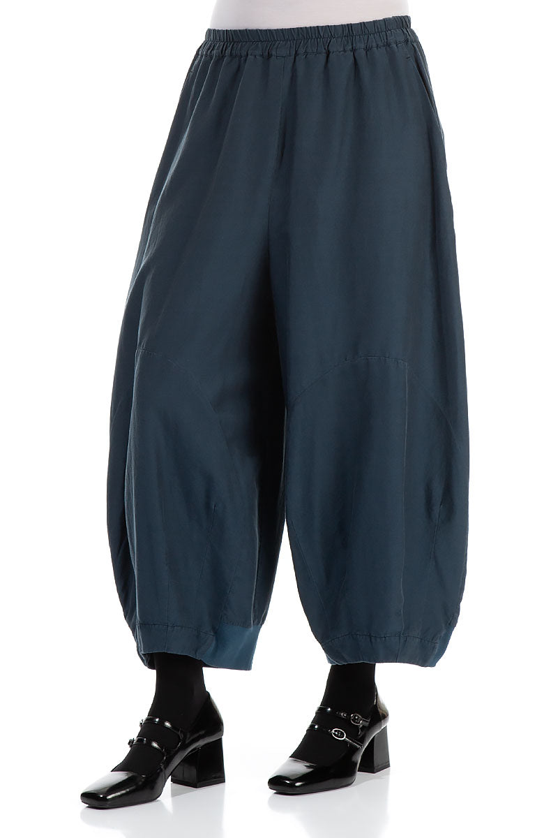 Wide Midnight Blue Silk Cotton Trousers