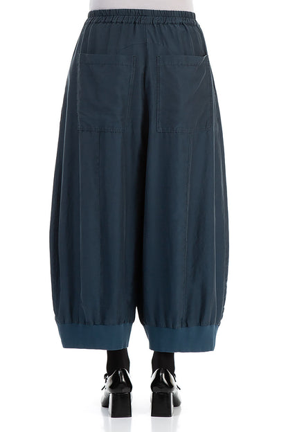 Wide Midnight Blue Silk Cotton Trousers