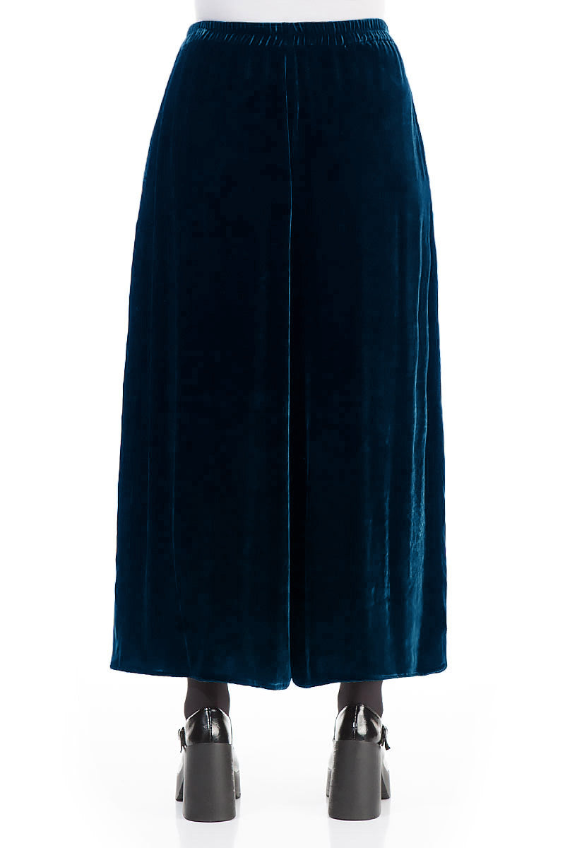 Wide Loose Navy Silk Velvet Trousers