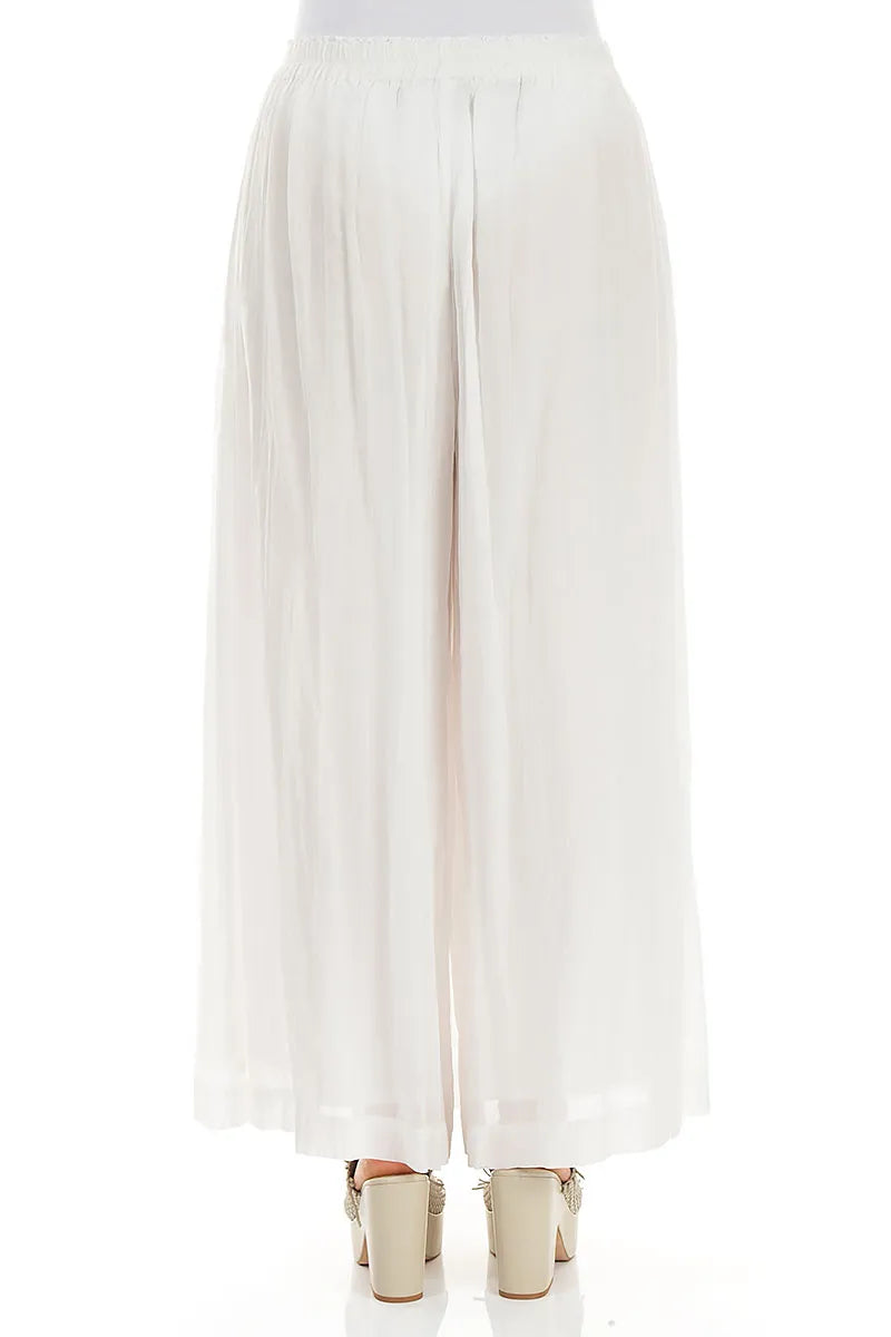 Wide Off White Crumpled Cotton Trousers 2