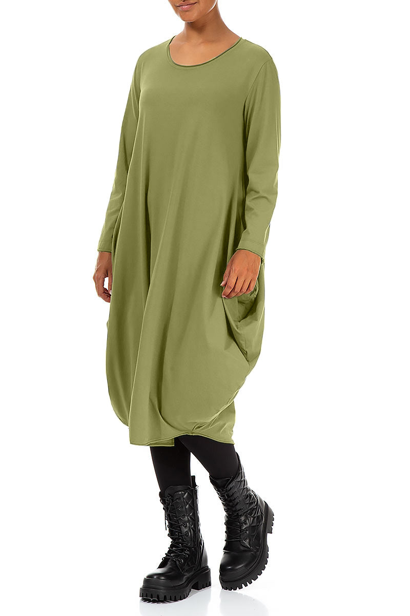 Wide Olive Cotton Dress