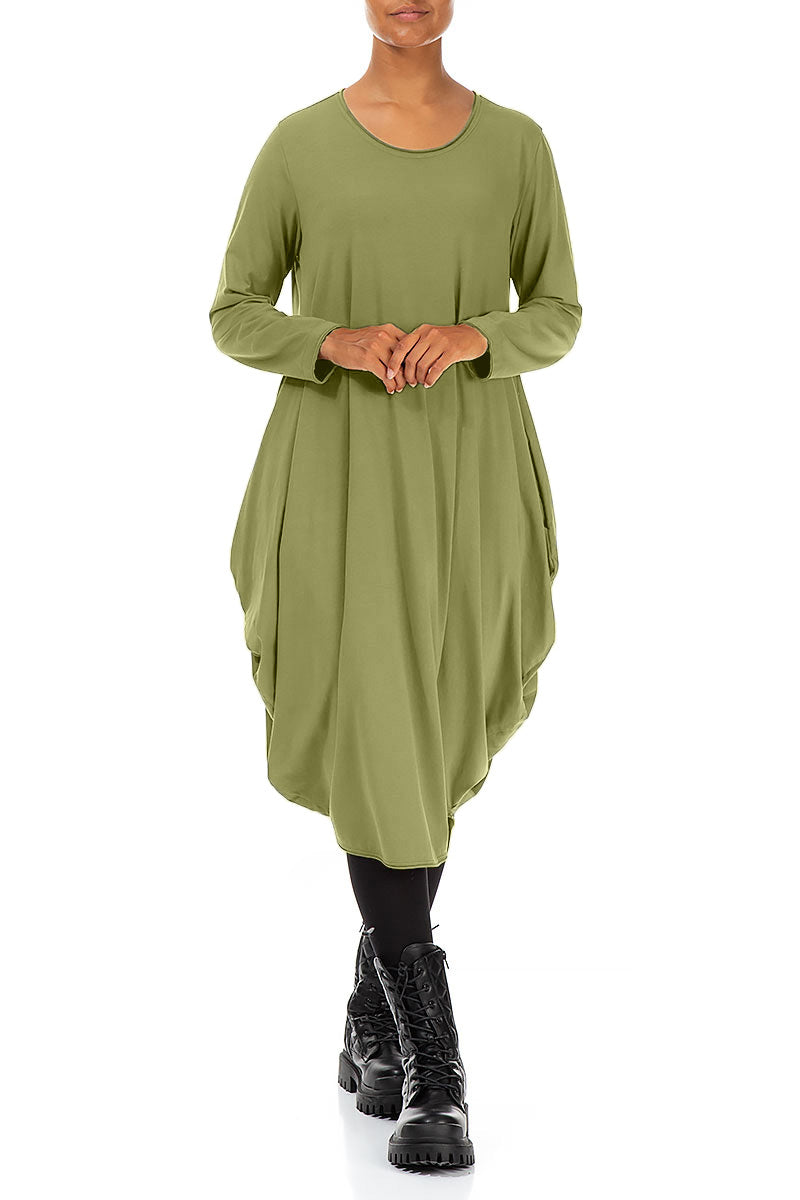 Wide Olive Cotton Dress