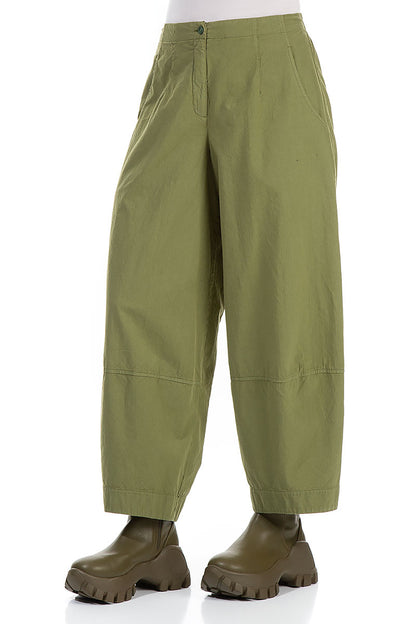 Wide Olive Cotton Trousers