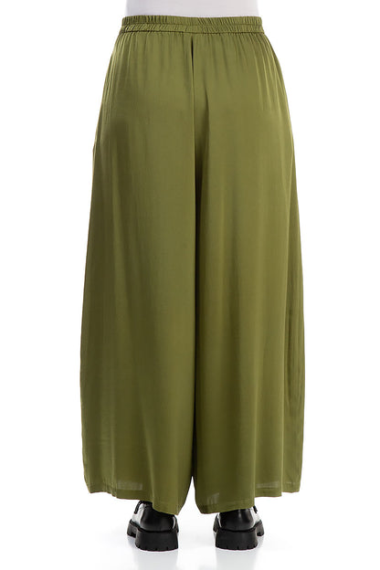 Wide Olive Silk Trousers