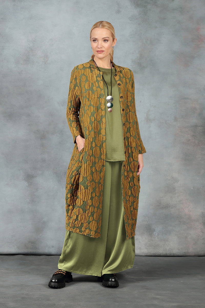 Wide Olive Silk Trousers