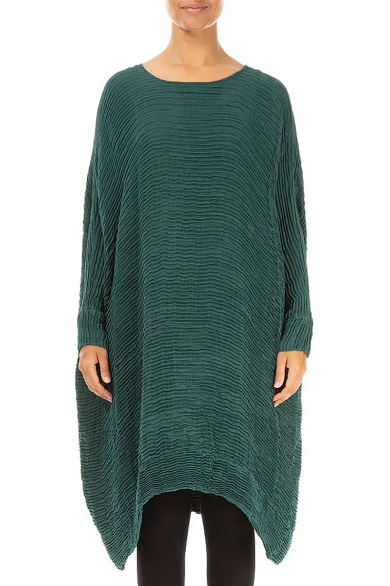 Wide Peacock Plissé Silk Kaftan Dress 1