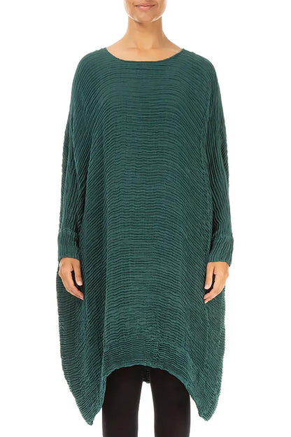 Wide Peacock Plissé Silk Kaftan Dress 1
