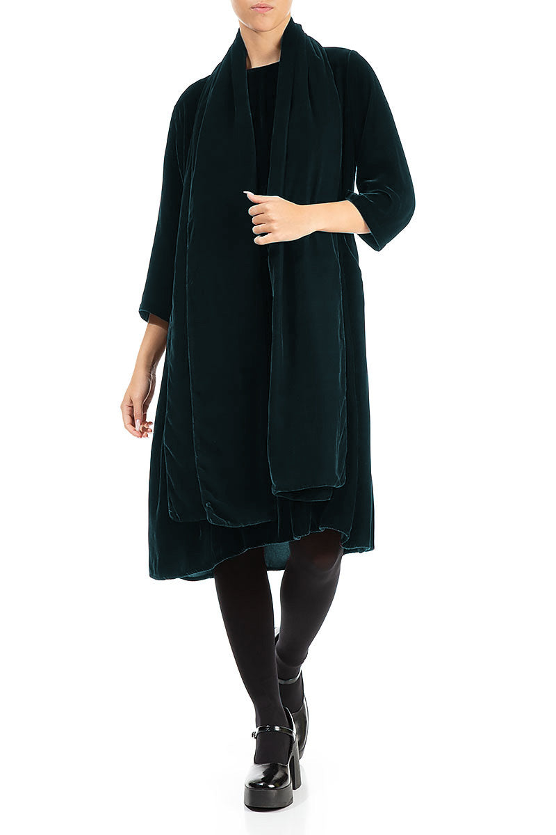 Wide Peacock Silk Velvet Scarf