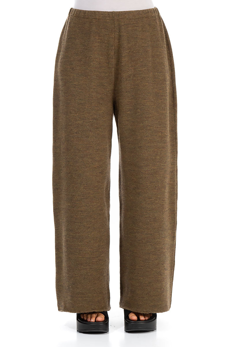 Wide Khaki Knitted Wool Trousers