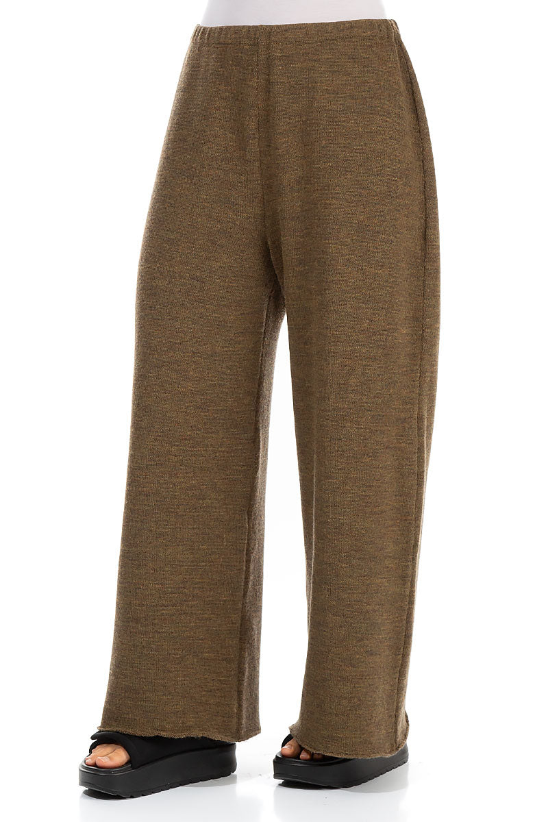 Wide Khaki Knitted Wool Trousers