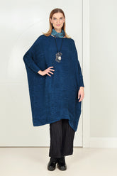 Wide Royal Blue Plissé Silk Kaftan Dress 6