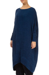 Wide Royal Blue Plissé Silk Kaftan Dress 3