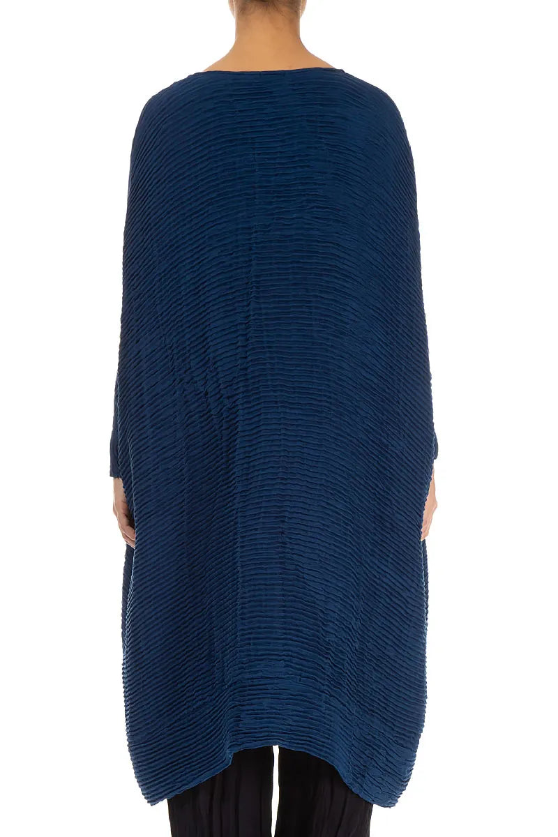 Wide Royal Blue Plissé Silk Kaftan Dress 2
