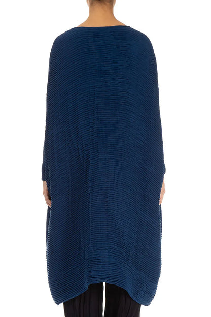 Wide Royal Blue Plissé Silk Kaftan Dress 2