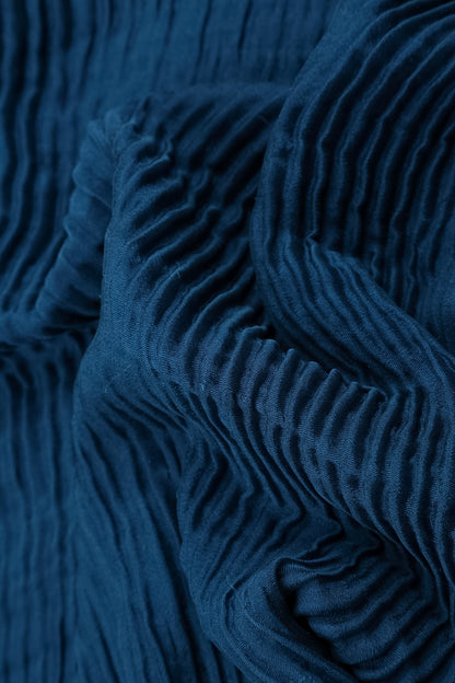 Wide Royal Blue Plissé Silk Kaftan Dress 5