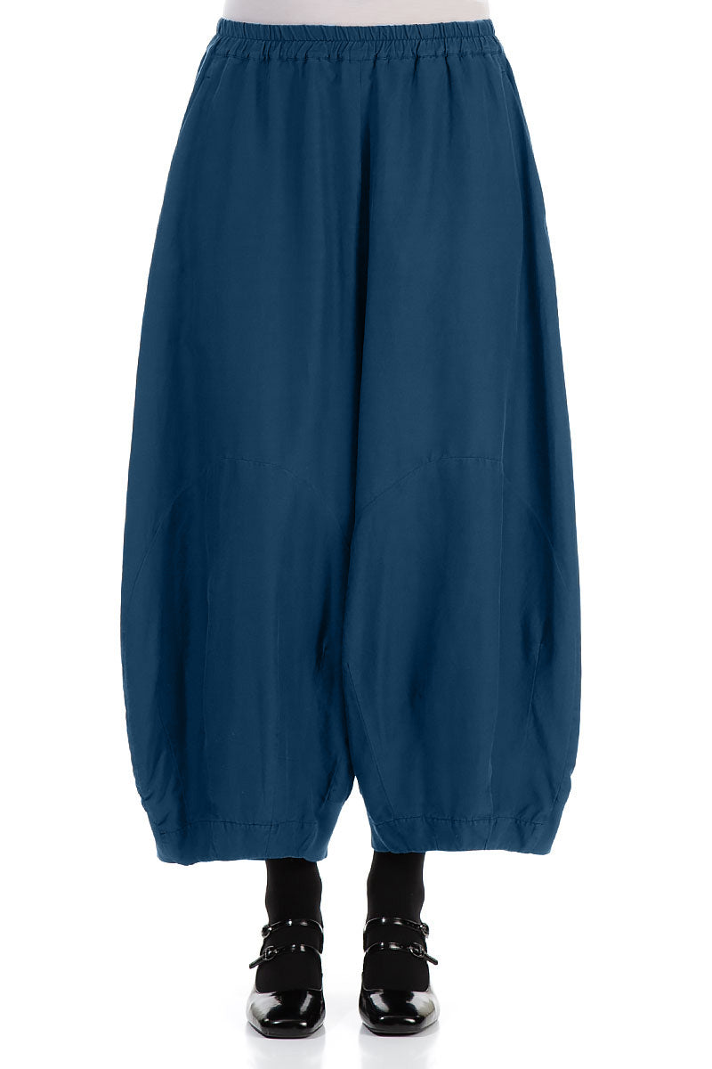 Wide Royal Blue Silk Cotton Trousers 1
