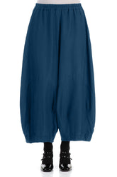 Wide Royal Blue Silk Cotton Trousers 1