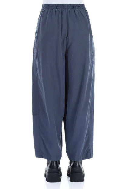 Wide Royal Blue Silk Linen Trousers 2