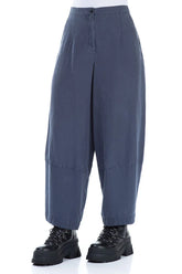 Wide Royal Blue Silk Linen Trousers 3