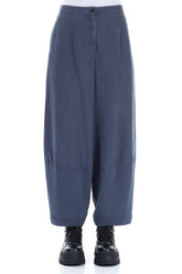 Wide Royal Blue Silk Linen Trousers 1