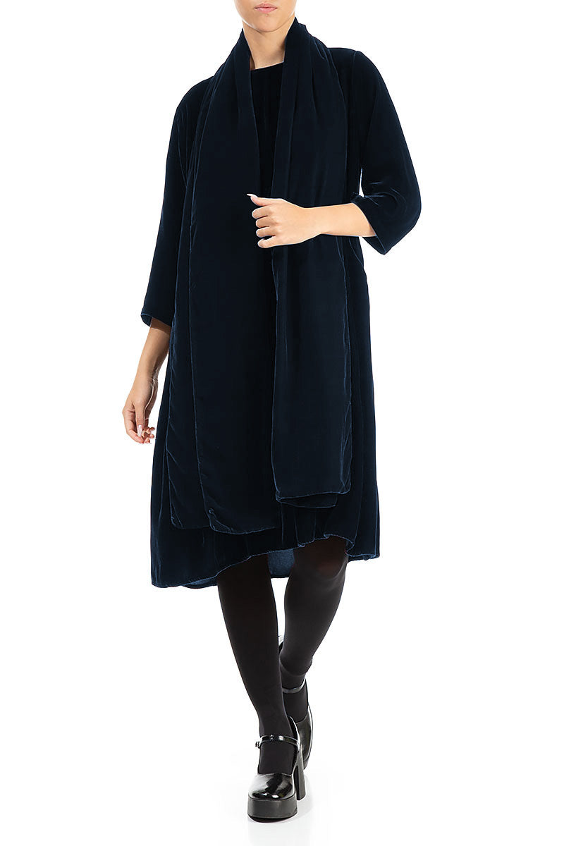 Wide Royal Blue Silk Velvet Scarf