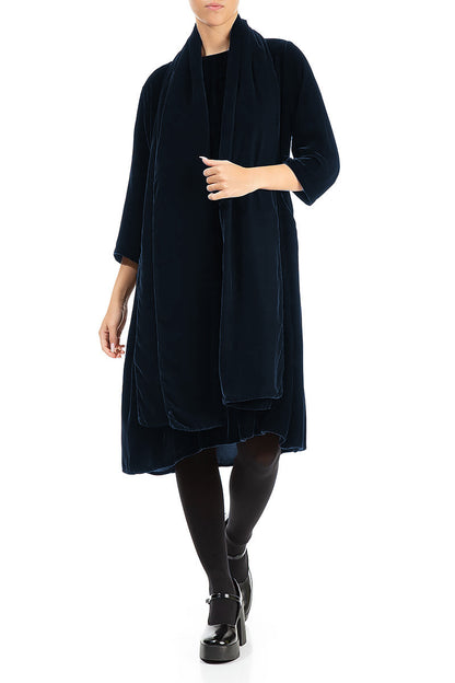 Wide Royal Blue Silk Velvet Scarf