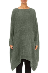 Wide Sage Plissé Silk Kaftan Dress 1