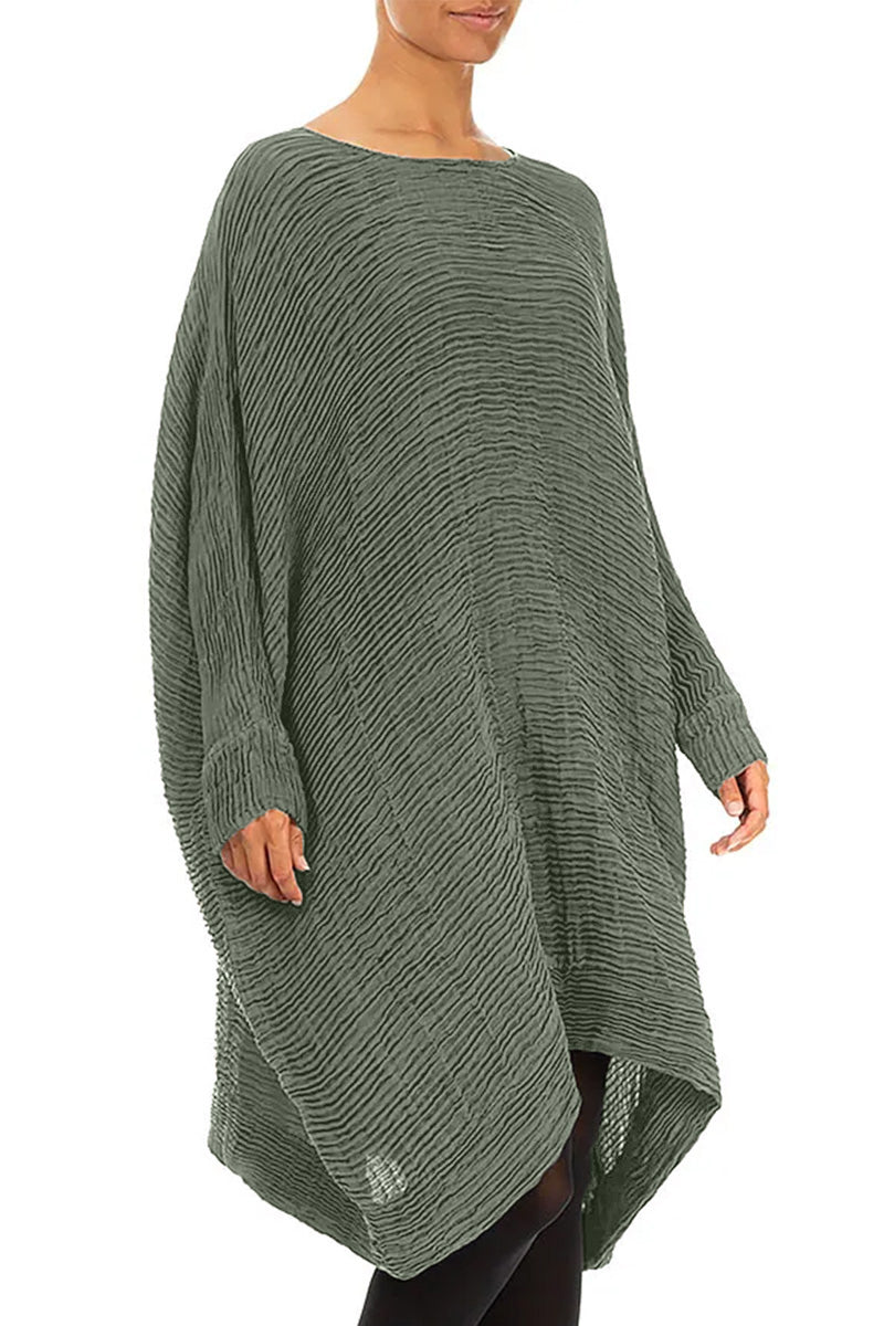 Wide Sage Plissé Silk Kaftan Dress 3