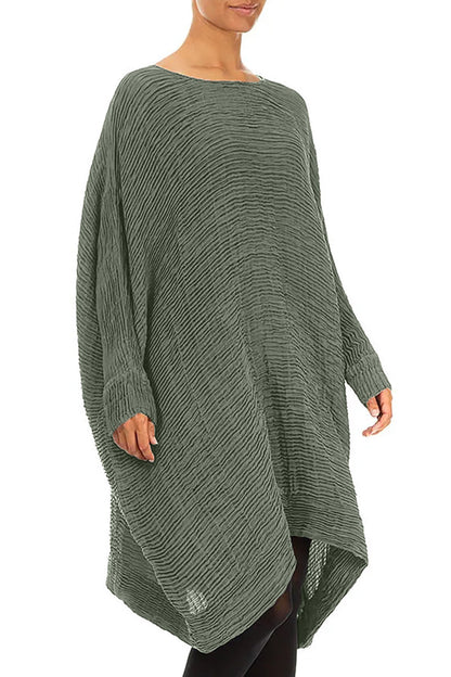 Wide Sage Plissé Silk Kaftan Dress 3