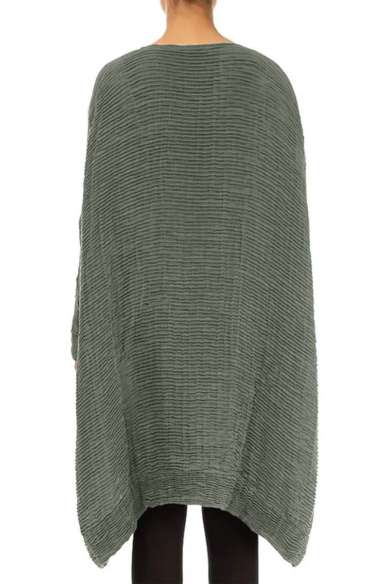 Wide Sage Plissé Silk Kaftan Dress 2