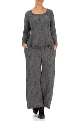 Wide Silver Textured Silk Linen Trousers 5