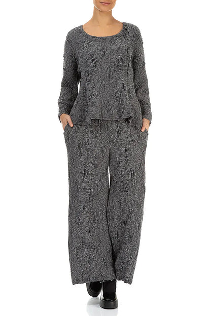 Wide Silver Textured Silk Linen Trousers 5