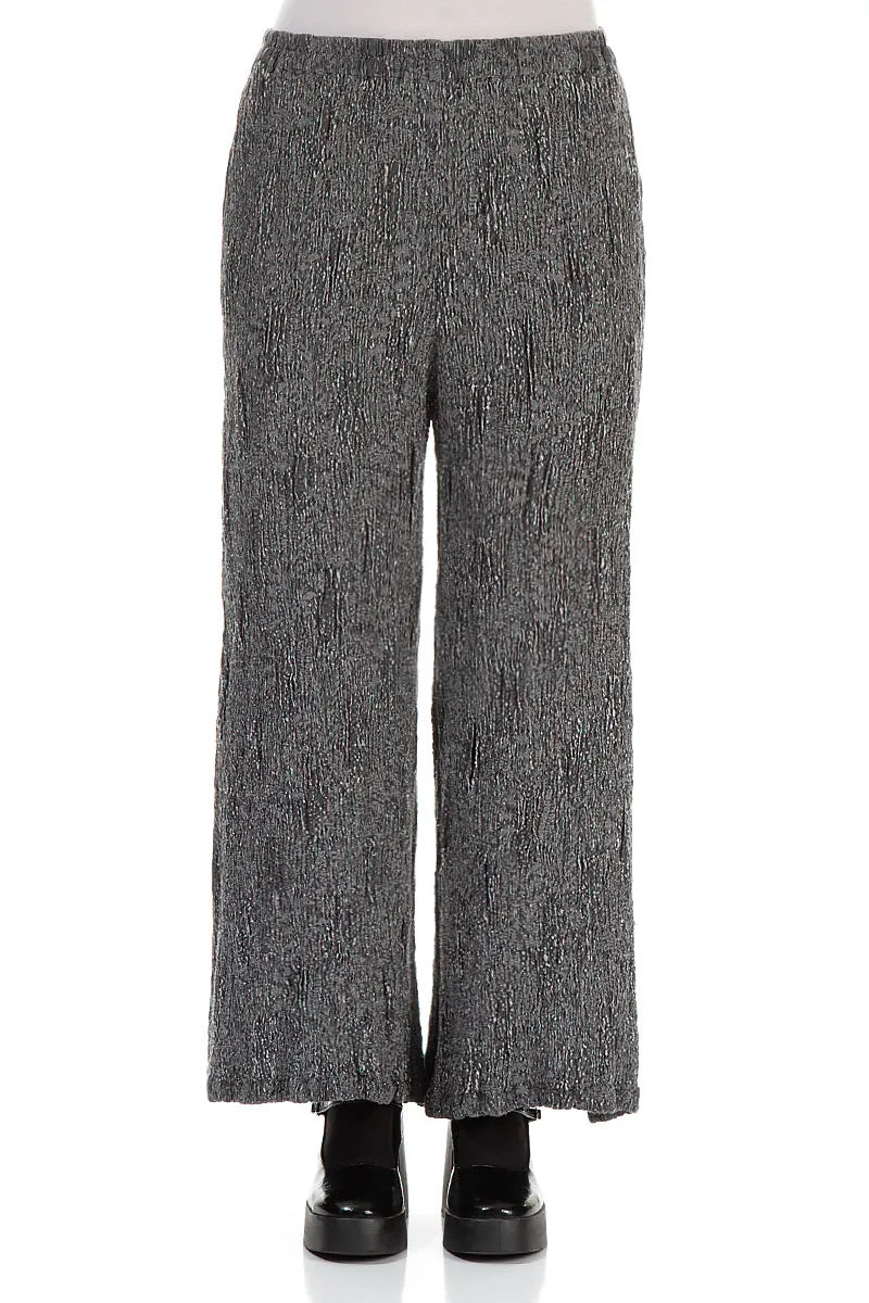 Wide Silver Textured Silk Linen Trousers 2
