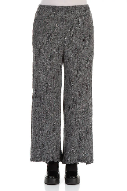 Wide Silver Textured Silk Linen Trousers 2