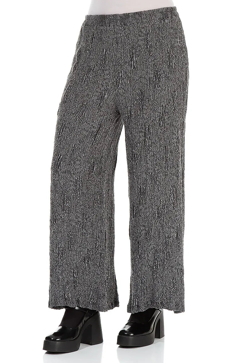 Wide Silver Textured Silk Linen Trousers 4