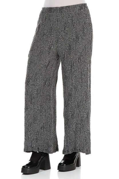 Wide Silver Textured Silk Linen Trousers 4