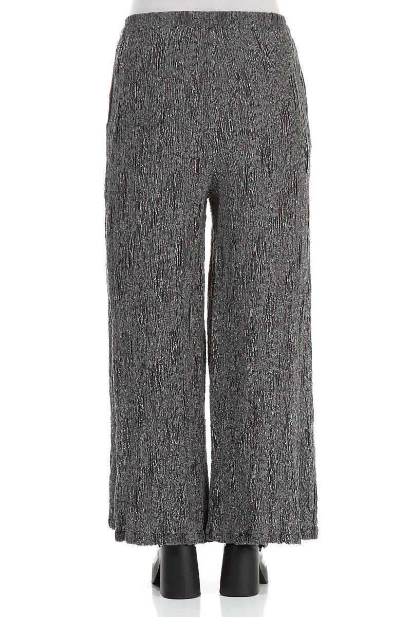 Wide Silver Textured Silk Linen Trousers 2